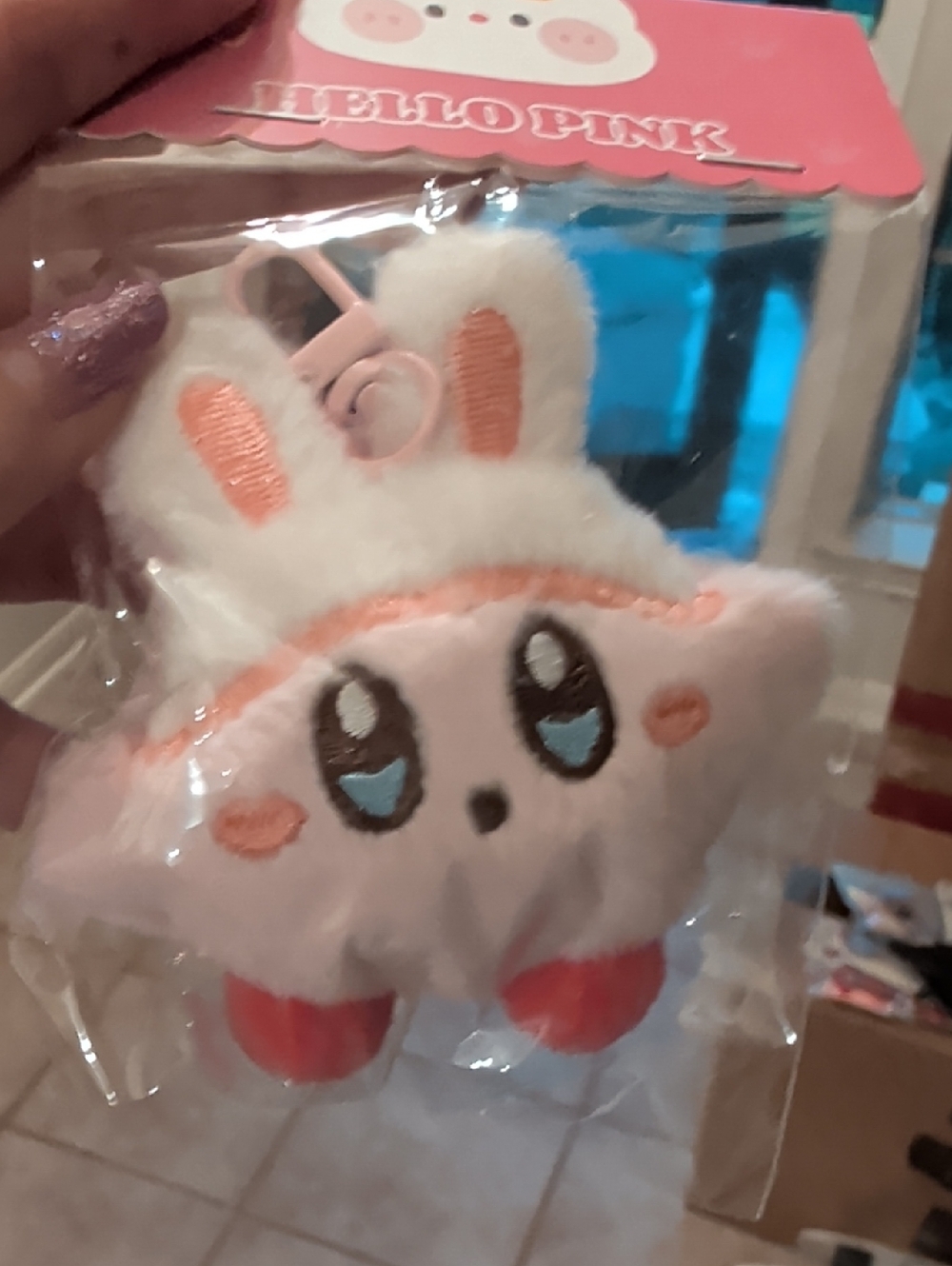 Cute Pink Bunny Plush Keychain - Hello Pink